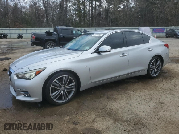 2014 Infiniti Q50 with VIN JN1BV7AP0EM688292, listed as a Copart auction lot 44427385 with 174,233 mi miles and Salvage title. Bid and sale history available at DreamBid. Image 1.