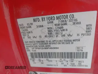 2009 Ford F-150 XL with VIN 1FTPW12V89FA93890, listed as a IAAI auction lot 41649009 with 185,088 mi miles. Bid and sale history available at carsss.com. Image 9.
