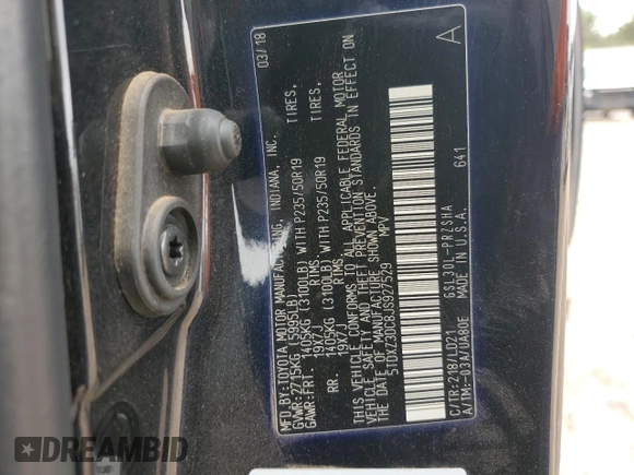 2018 Toyota Sienna SE with VIN 5TDXZ3DC8JS927529, listed as a Copart auction lot 51646955 with 94,757 mi miles and Salvage title. Bid and sale history available at DreamBid. Image 13.