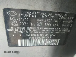 2012 Hyundai Elantra GLS с VIN KMHDH4AE0CU362656, выставлен на аукционе IAAI как лот 42291730 с пробегом 209 900 миль миль и . История ставок и продаж доступна на DreamBid. Изображение 9.
