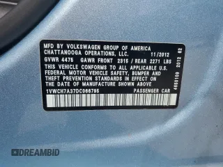 2013 Volkswagen Passat SEL Premium with VIN 1VWCH7A37DC066795, listed as a Copart auction lot 52380595 with 128,439 mi miles and Clean Title. Bid and sale history available at carsss.com. Image 12.