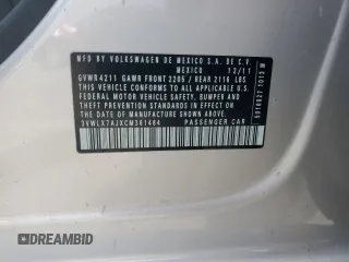 2012 Volkswagen Jetta SEL with VIN 3VWLX7AJXCM361484, listed as a Copart auction lot 53260985 with 155,585 mi miles and Salvage title. Bid and sale history available at DreamBid. Image 12.