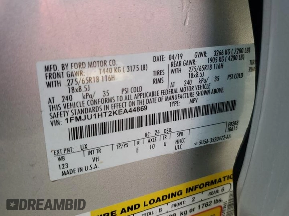 2019 Ford Expedition XLT with VIN 1FMJU1HT2KEA44869, listed as a Copart auction lot 55254475 with 135,356 mi miles and Non repairable. Bid and sale history available at DreamBid. Image 13.
