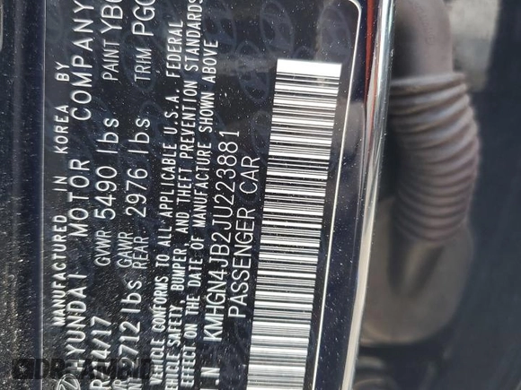 2018 Genesis G80 Sport z VIN KMHGN4JB2JU223881, wystawiony jako Copart lot #56557435 z przebiegiem Nie podano mil oraz Szkoda całkowita • Salvage title. Historia ofert i sprzedaży dostępna na DreamBid. Obrazek 12.