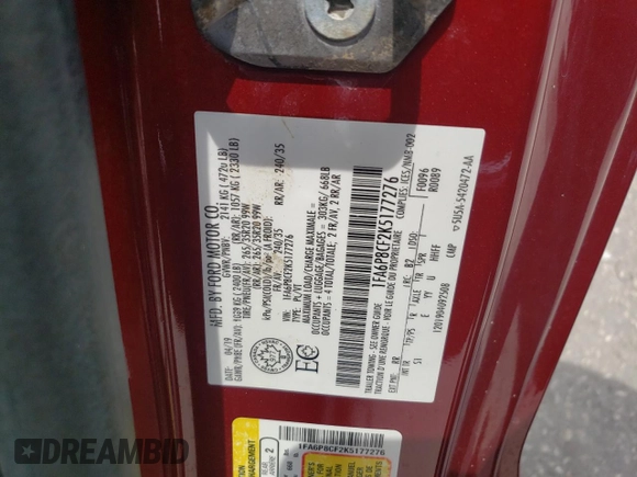 2019 Ford Mustang GT z VIN 1FA6P8CF2K5177276, wystawiony jako Copart lot #56753085 z przebiegiem Nie podano mil oraz Szkoda całkowita • Salvage title. Historia ofert i sprzedaży dostępna na DreamBid. Obrazek 12.