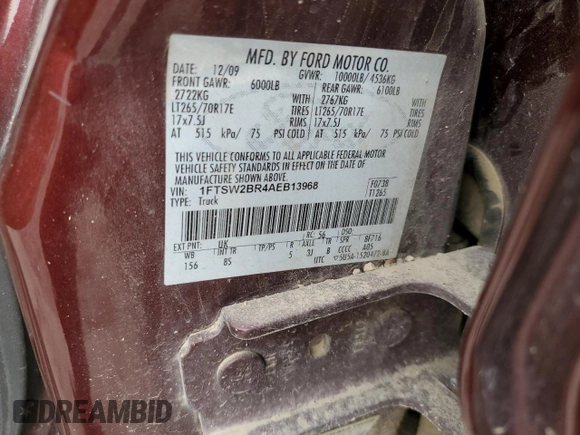 2010 Ford F-250 XL with VIN 1FTSW2BR4AEB13968, listed as a Copart auction lot 53399785 with 216,603 mi miles and Salvage title. Bid and sale history available at DreamBid. Image 14.