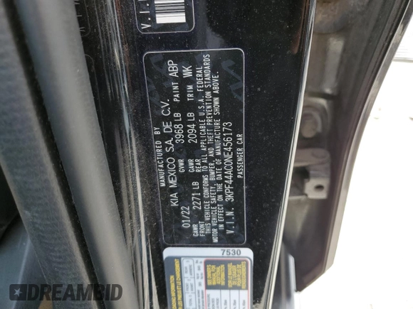 2022 Kia Forte GT with VIN 3KPF44AC0NE456173, listed as a Copart auction lot 48907565 with 36,508 mi miles and Salvage Title. Bid and sale history available at carsss.com. Image 14.