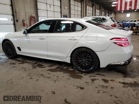 2022 Genesis G70 Launch Edition with VIN KMTG14TE6NU082327, listed as a Copart auction lot 83099774 with 33,479 mi miles and Salvage Title. Bid and sale history available at DreamBid. Image 2.