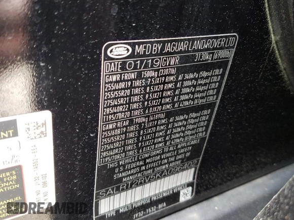 2019 Land Rover Discovery HSE Luxury with VIN SALRT2RV5KA096402, listed as a Copart auction lot 47552394 with 61,702 mi miles and Salvage Title. Bid and sale history available at DreamBid. Image 14.