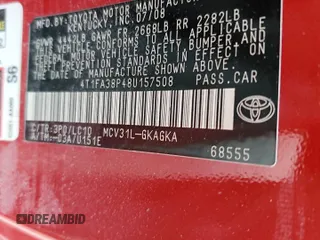 2008 Toyota Solara SE with VIN 4T1FA38P48U157508, listed as a Copart auction lot 76630204 with Not Provided miles and Non Repairable. Bid and sale history available at DreamBid. Image 13.