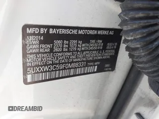2015 BMW X4 xDrive28i with VIN 5UXXW3C59F0M88331, listed as a IAAI auction lot 42093953 with 138,205 mi miles and . Bid and sale history available at DreamBid. Image 9.