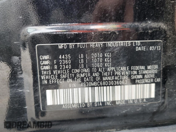 2013 Subaru Legacy Premium z VIN 4S3BMBC68D3036063, wystawiony jako Copart lot #54409165 z przebiegiem 155 492 mil mil oraz Szkoda całkowita • Salvage title. Historia ofert i sprzedaży dostępna na DreamBid. Obrazek 12.