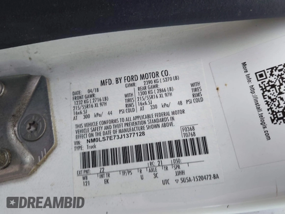 2018 Ford Transit Connect XL with VIN NM0LS7E73J1377128, listed as a IAAI auction lot 42494119 with 205,629 mi miles and . Bid and sale history available at DreamBid. Image 9.