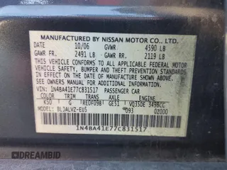 2007 Nissan Maxima 3.5 SE with VIN 1N4BA41E77C831517, listed as a Copart auction lot 77130864 with 129,298 mi miles and Salvage Title. Bid and sale history available at carsss.com. Image 12.