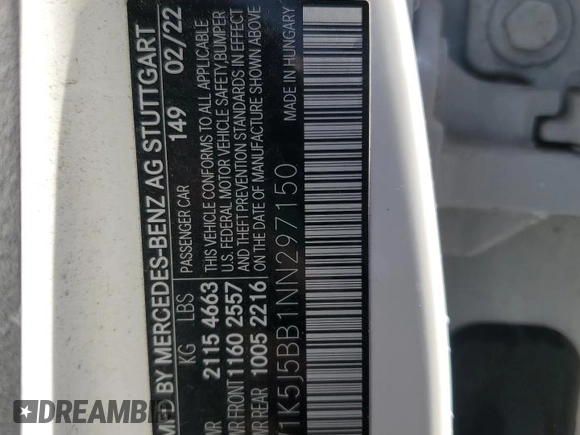 2022 Mercedes-Benz CLA 35 AMG with VIN W1K5J5BB1NN297150, listed as a Copart auction lot 72604584 with 45,594 mi miles and Salvage Title. Bid and sale history available at DreamBid. Image 12.