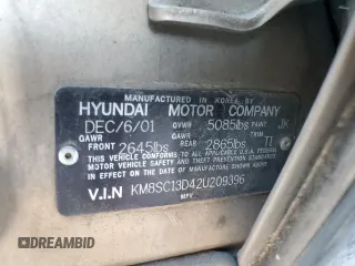 2002 Hyundai Santa Fe GLS with VIN KM8SC13D42U209396, listed as a Copart auction lot 75453254 with 177,708 mi miles and Salvage Title. Bid and sale history available at carsss.com. Image 13.