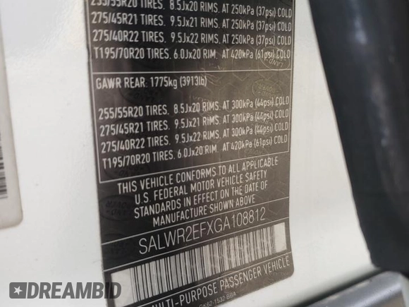 2016 Land Rover Range Rover Sport Dynamic with VIN SALWR2EFXGA108812, listed as a Copart auction lot 58449525 with 80,692 mi miles and Clean title. Bid and sale history available at DreamBid. Image 14.