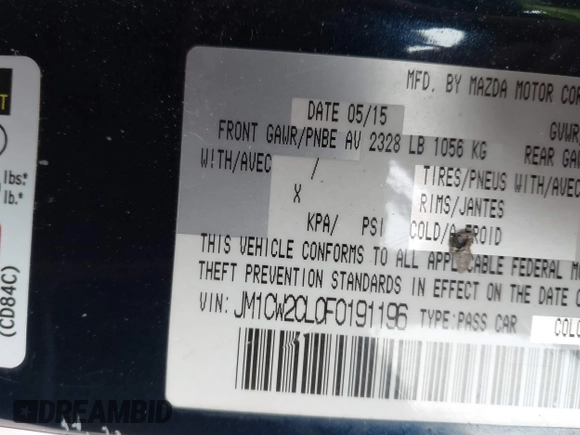 2015 Mazda 5 Touring with VIN JM1CW2CL0F0191196, listed as a IAAI auction lot 41288822 with 159,011 mi miles. Bid and sale history available at carsss.com. Image 9.