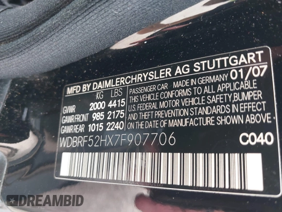 2007 Mercedes-Benz C 230 Sport z VIN WDBRF52HX7F907706, wystawiony jako IAAI lot #42456909 z przebiegiem 176 668 mil mil oraz . Historia ofert i sprzedaży dostępna na DreamBid. Obrazek 9.