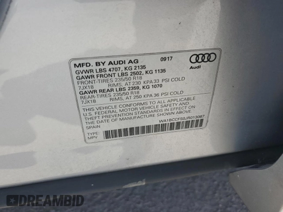 2018 Audi Q3 Premium z VIN WA1BCCFS0JR013087, wystawiony jako Copart lot #61509025 z przebiegiem 46 374 mil mil oraz Nie do naprawy • Non repairable. Historia ofert i sprzedaży dostępna na DreamBid. Obrazek 13.
