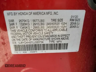 2020 Acura MDX w/Technology Pkg with VIN 5J8YD4H57LL020734, listed as a Copart auction lot 52824095 with 0 mi miles and Clean Title. Bid and sale history available at carsss.com. Image 13.