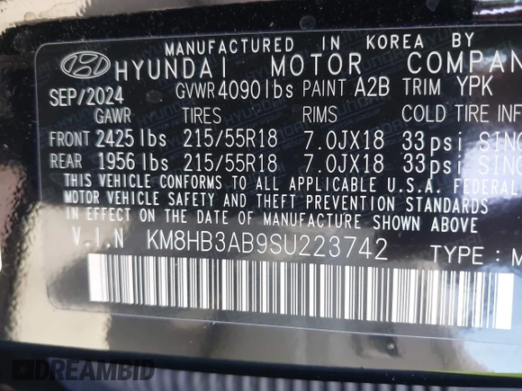 2025 Hyundai Kona SEL with VIN KM8HB3AB9SU223742, listed as a IAAI auction lot 42046520 with 9,907 mi miles. Bid and sale history available at carsss.com. Image 9.