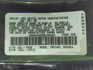 2009 Toyota Corolla with VIN 1NXBU40E99Z108425, listed as a IAAI auction lot 39553892 with 208,165 mi miles and . Bid and sale history available at DreamBid. Image 9.