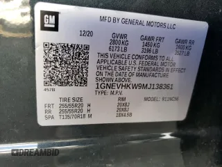 2021 Chevrolet Traverse LT Leather with VIN 1GNEVHKW9MJ138361, listed as a Copart auction lot 76510873 with 53,419 mi miles. Bid and sale history available at carsss.com. Image 13.