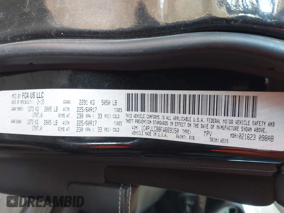 2015 Jeep Cherokee Latitude with VIN 1C4PJLCB8FW669150, listed as a IAAI auction lot 42122669 with 194,525 mi miles and . Bid and sale history available at DreamBid. Image 9.
