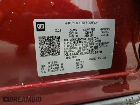 2024 Buick Encore GX Preferred z VIN KL4AMCSL4RB001410, wystawiony jako Copart lot #57526955 z przebiegiem 2 565 mil mil oraz Szkoda całkowita • Salvage title. Historia ofert i sprzedaży dostępna na DreamBid. Obrazek 13.