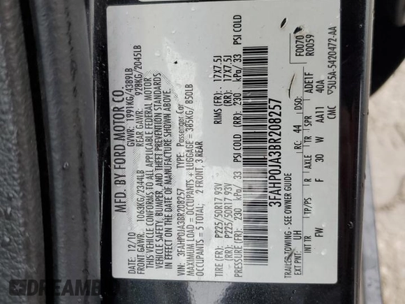 2011 Ford Fusion SEL with VIN 3FAHP0JA3BR208257, listed as a Copart auction lot 51914455 with 159,012 mi miles and Salvage Title. Bid and sale history available at carsss.com. Image 15.
