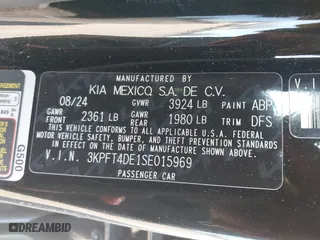 2025 Kia K4 LXS with VIN 3KPFT4DE1SE015969, listed as a IAAI auction lot 41792339 with 5,777 mi miles. Bid and sale history available at carsss.com. Image 9.