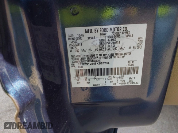 2006 Ford F-150 XLT with VIN 1FTPW12546KB28234, listed as a IAAI auction lot 42182065 with Not Provided miles. Bid and sale history available at carsss.com. Image 9.