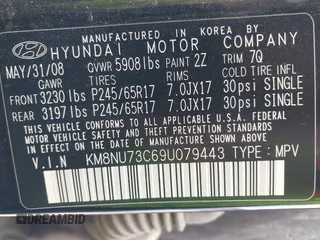 2009 Hyundai Veracruz GLS with VIN KM8NU73C69U079443, listed as a IAAI auction lot 42198124 with 165,597 mi miles and . Bid and sale history available at DreamBid. Image 9.
