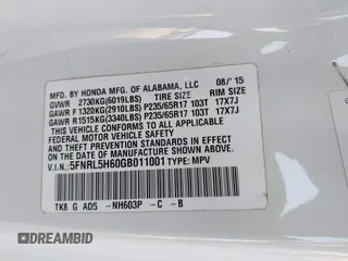 2016 Honda Odyssey EX-L z VIN 5FNRL5H60GB011001, wystawiony jako IAAI lot #41897958 z przebiegiem 126 133 mil mil oraz . Historia ofert i sprzedaży dostępna na DreamBid. Obrazek 9.