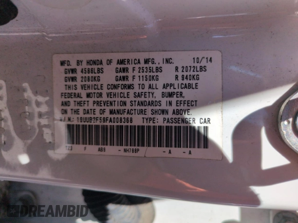 2015 Acura TLX Technology with VIN 19UUB2F59FA008368, listed as a Copart auction lot 56180545 with 76,812 mi miles and Salvage title. Bid and sale history available at DreamBid. Image 13.