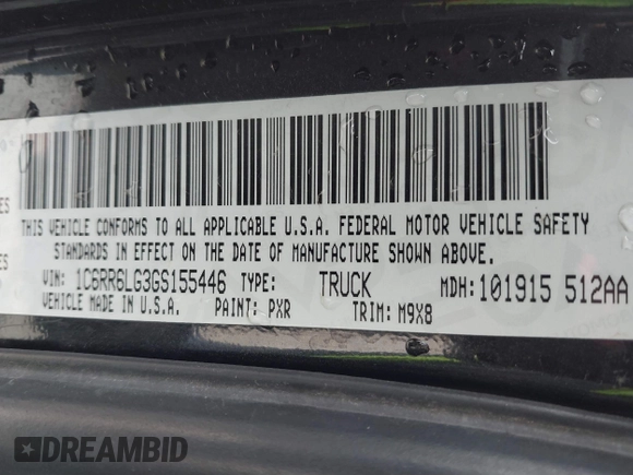 2016 Ram 1500 Big Horn with VIN 1C6RR6LG3GS155446, listed as a IAAI auction lot 41623506 with 128,393 mi miles. Bid and sale history available at carsss.com. Image 9.