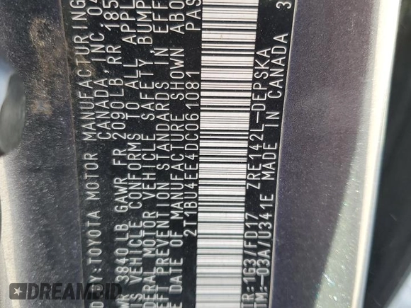 2013 Toyota Corolla L with VIN 2T1BU4EE4DC061081, listed as a Copart auction lot 42545375 with 162,890 mi miles and Salvage Title. Bid and sale history available at carsss.com. Image 12.