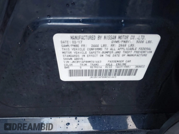2017 Infiniti Q70 3.7 with VIN JN1BY1AP8HM741443, listed as a IAAI auction lot 41713079 with 138,423 mi miles and . Bid and sale history available at DreamBid. Image 9.