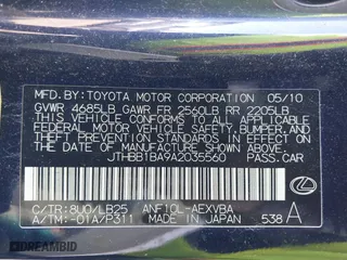 2010 Lexus HS 250h with VIN JTHBB1BA9A2035560, listed as a IAAI auction lot 41694493 with 131,106 mi miles. Bid and sale history available at carsss.com. Image 9.