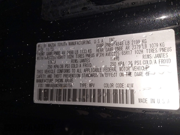2024 Mazda CX-50 S Select with VIN 7MMVABAM2RN180758, listed as a IAAI auction lot 41148668 with Not Provided miles and . Bid and sale history available at DreamBid. Image 9.