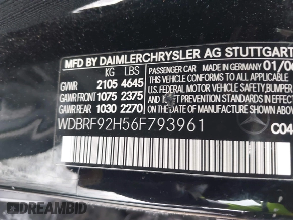 2006 Mercedes-Benz C 280 Luxury with VIN WDBRF92H56F793961, listed as a IAAI auction lot 41111588 with 173,736 mi miles and . Bid and sale history available at DreamBid. Image 9.