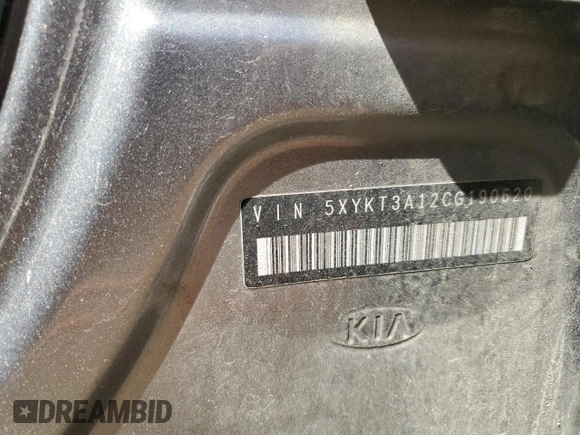 2012 Kia Sorento LX with VIN 5XYKT3A12CG190620, listed as a Copart auction lot 48409665 with Not Provided miles and Salvage Title. Bid and sale history available at DreamBid. Image 13.