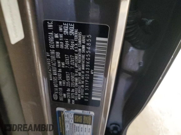 2019 Kia Sorento LX with VIN 5XYPGDA39KG554855, listed as a Copart auction lot 45777385 with 119,998 mi miles and Salvage Title. Bid and sale history available at carsss.com. Image 15.