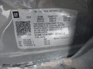 2019 Chevrolet Traverse LT Cloth with VIN 1GNEVGKW9KJ208058, listed as a IAAI auction lot 41265791 with 86,860 mi miles. Bid and sale history available at carsss.com. Image 9.