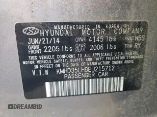 2014 Hyundai Elantra with VIN KMHD35LH8EU215712, listed as a Copart auction lot 59905455 with 178,889 mi miles and Salvage title. Bid and sale history available at DreamBid. Image 12.