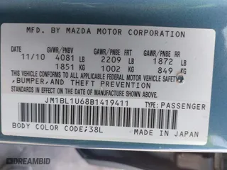 2011 Mazda Mazda3 s Sport with VIN JM1BL1U68B1419411, listed as a IAAI auction lot 41798083 with 105,314 mi miles. Bid and sale history available at carsss.com. Image 9.