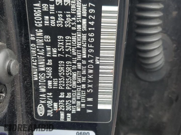 2015 Kia Sorento SX with VIN 5XYKWDA79FG614297, listed as a Copart auction lot 81997894 with 113,274 mi miles and Non Repairable. Bid and sale history available at carsss.com. Image 13.