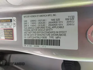 2021 Acura RDX w/A-Spec Package с VIN 5J8TC2H67ML015836, выставлен на аукционе IAAI как лот 42372482 с пробегом 39 223 миль миль и . История ставок и продаж доступна на DreamBid. Изображение 9.