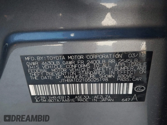 2016 Lexus IS 200t с VIN JTHBA1D21G5025198, выставлен на аукционе IAAI как лот 42003606 с пробегом 90 524 миль миль и . История ставок и продаж доступна на DreamBid. Изображение 9.